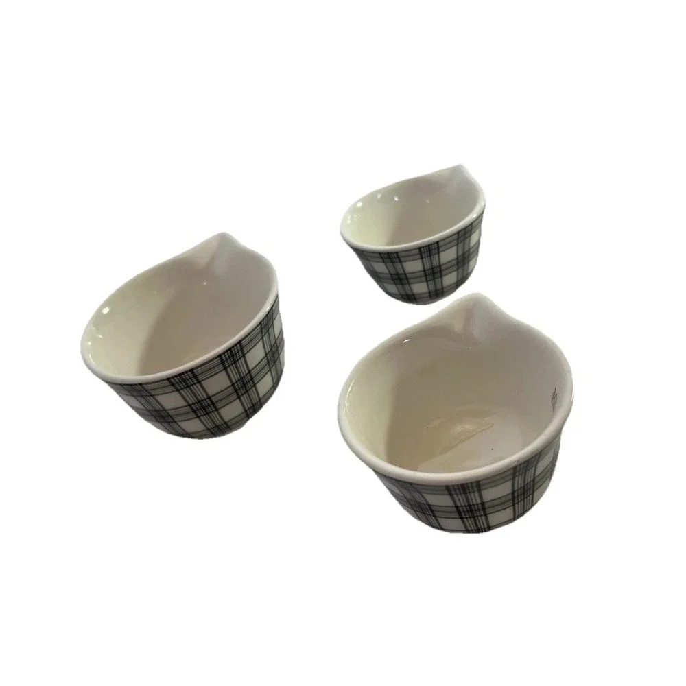 Robert Stanley Black & White Plaid 3 Set Measuring Cups 1/2‎ Cup 1/4 Cup 1/3 cup